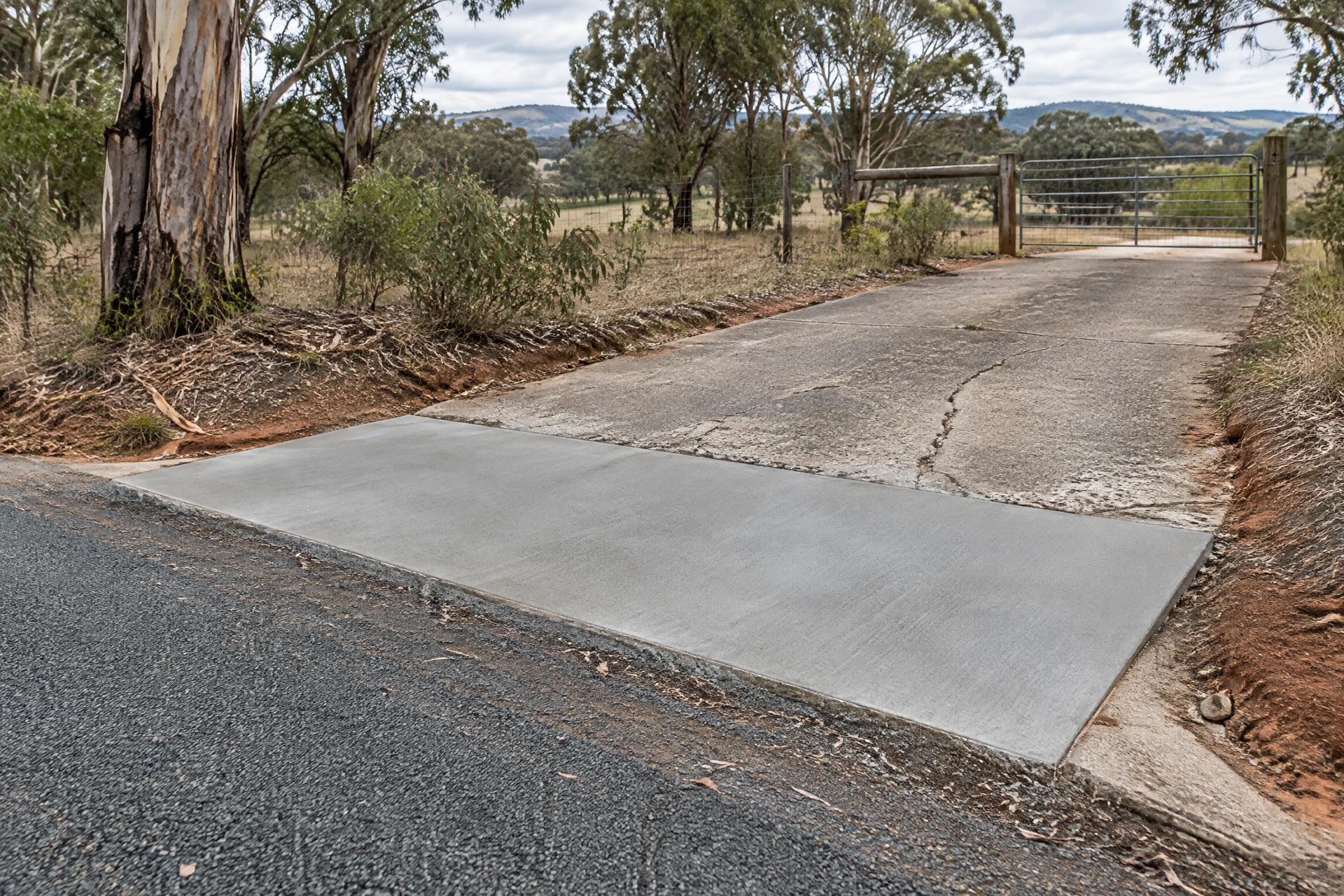 Driveway crossover repair work at a Macedon Ranges country property